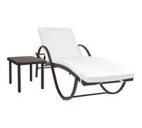 Chaise Longue avec Coussin et Table Résine Tressée Bain de Soleil vidaXL