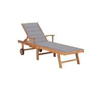 Chaise longue avec coussin gris Bois de teck solide 3063007