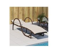 vidaXL Chaise longue avec coussin marron 60x199x42 cm résine tressée, lit de bronzage, chaise longue inclinable, lit de jour 368258 Marron G