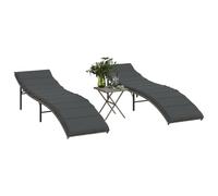 Chaise longue avec coussin noir 55x199x50 cm résine tressée vidaXL