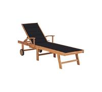 Chaise longue avec coussin noir Bois de teck solide