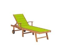Chaise longue avec coussin vert vif Bois de teck solide