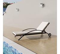 Chaise longue avec coussins et roulettes Dossier réglable en rotin synthétique Marron Idéal pour jardin, piscine, terrasse