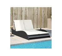 Vidaxl Chaise Longue Avec Coussins Noir 114x205x73 Cm Résine Tressée