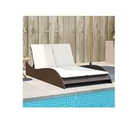 vidaXL Chaise longue 368288 avec coussins, dossier réglable, résine tressée marron 114x205x73 cm