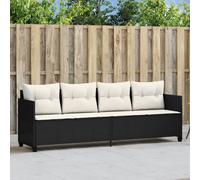 Ligbed met luifel en kussens poly rattan zwart368335