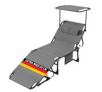 Chaise Longue avec Pare-Soleil 360° Réglable, Bain de Soleil Pliable, Transat Extra Large 68 cm-Tissu Oxford 600D, Dossier Inclinable et Appuie-Tête, Poche Latérale, pour Jardin-Plage-Piscine, Noir
