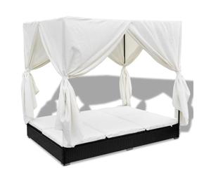 Chaise longue avec rideaux en polyrotin marron