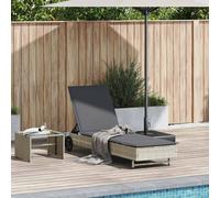 Chaise longue avec roues et coussins gris clair résine tressée