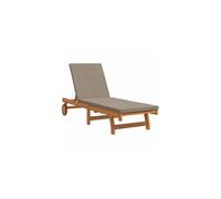 vidaXL – Chaise longue – Bois massif avec roulettes et coussin taupe