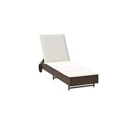 Chaise longue avec roues et coussin marron résine tressée