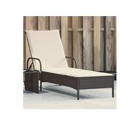 Chaise longue avec roues et coussin noir résine tressée, lit de bronzage, chaise longue inclinable, lit de jour 368308