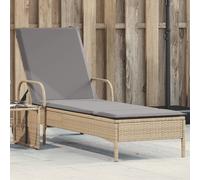 Vidaxl Chaise Longue Avec Roues Et Coussin Beige Résine Tressée