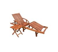 vidaXL Chaise longue avec table Bois d'acacia massif Dossier réglable Table pliante 2 roulettes