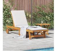 vidaXL Chaise longue bois d'acacia massif avec table Bain de soleil extérieur