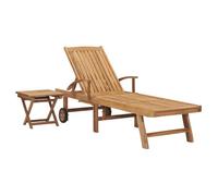 Chaise longue avec table en bois - TECK - 195 x 59.5 x 35 cm