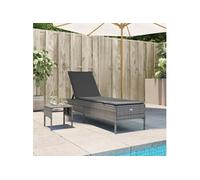 Chaise longue avec table et coussin gris résine tressée, transat, lit de repos de jardin, meuble d'extérieur, chaise 4002730