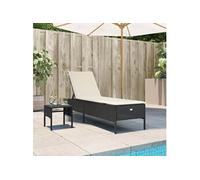 Chaise longue avec table et coussin noir résine tressée, transat, lit de repos de jardin, meuble d'extérieur, chaise 4002728