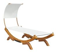 Chaise longue avec toit en bois de buvre massif - 100 x 200 x 126 cm - Crème - Lit d'extérieur avec protection solaire et tissu facile d'entretien - Pour terrasse, balcon, piscine