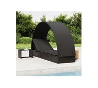 Chaise longue avec toit rond noir 211x57x140 cm résine tressée