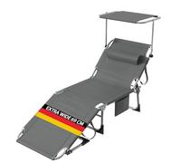 Chaise Longue Bain de Soleil Pliable avec Pare-Soleil 360° Ajustable, Transat Extra Large 68 cm, Dossier Réglable et Appuie-Tête, Poche Latérale, pour Jardin-Plage, Tissu Oxford 600D, Gris Anthracite
