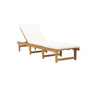 Chaise longue beige H. 30 cm en acacia L. 200 cm non empilable pliable