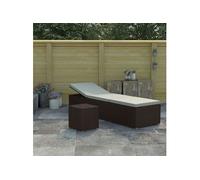 vidaXL Chaise longue avec coussin et table à thé Résine tressée Marron