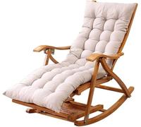 Chaise Longue Berçante en Bois Fauteuil Inclinable Pliant Jardin/Balcon/terrasse Loisirs Chaise Longue Elderly Siesta Fauteuil avec Dossier Réglable, avec Tapis, Gray, Long Mat