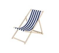 Chaise longue, bleu blanc rayé, chilienne, bain de soleil pliant, en bois naturel V-10-317N [Modèle base]