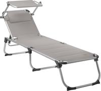 Chaise longue CampFeuer avec toit, Gris, Chaise longue de camping en aluminium, Chaise longue de jardin avec toit solaire