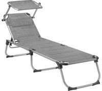 Chaise longue CampFeuer avec toit, gris chiné, chaise longue de camping en aluminium, chaise longue de jardin avec toit solaire