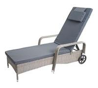 Chaise Longue Carrara En Polyrotin, Transat De Jardin, Aluminium Gris, Coussin Gris Foncé Gris