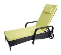 Chaise Longue Carrara, Polyrotin, Bain De Soleil, Couchette, Alu Anthracite, Coussin Vert Clair Noir