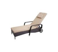 Chaise Longue Carrara, Polyrotin, Bain De Soleil, Couchette, Alu Anthracite, Coussin Beige Marron