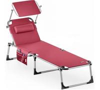 Chaise longue CASARIA® Rouge 210 cm Transat avec Pare-soleil réglable bain de soleil pliable de plage camping jardin