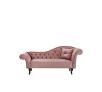Beliani Chaise Longue Canapé Méridienne Chesterfield Côté Droit en Velours Rose Confort et Style Idéal pour Salon Glamour et Vintage