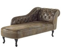 Chaise Longue Côté Droit Méridienne en Cuir PU Imitation Daim Marron Chic Nimes