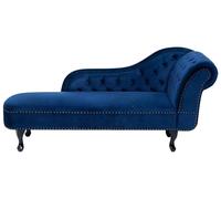 Chaise Longue Côté Droit Méridienne en Velours Bleu Glamour et Elégant Salon Nimes