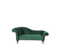 Beliani Chaise Longue Canapé Méridienne Chesterfield Côté Gauche en Velours Vert Foncé Confort et Style Idéal pour Salon Glamour et Vintage
