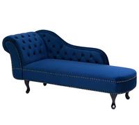 Chaise Longue Côté Gauche Méridienne en Velours Bleu Glamour Elégant Salon Nimes