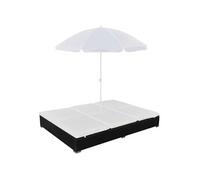 Chaise longue d extérieur avec parasol Résine tressée Noir
