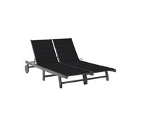 Chaise longue de jardin 2 places avec coussin Gris Acacia