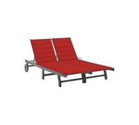 Chaise longue de jardin 2 places avec coussin Gris Acacia