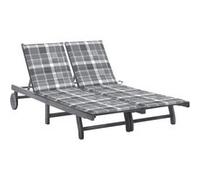 vidaXL Bain de soleil 2 personnes avec support Gris acacia massif