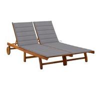 Chaise longue de jardin 2 places avec coussins Acacia solide