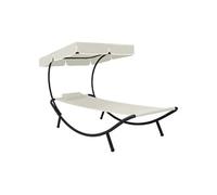 Chaise longue de jardin avec auvent et oreiller Blanc crème