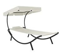 Chaise longue de jardin avec auvent et oreiller Blanc crème G