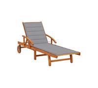 vidaXL Lot de 2 chaises longues avec table Transat bois d'acacia solide avec coussins