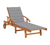 vidaXL Lot de 2 chaises longues avec table Transat bois d'acacia solide avec coussins