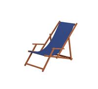 Chaise longue de jardin, bain de soleil pliant, bois massif, tissu bleu